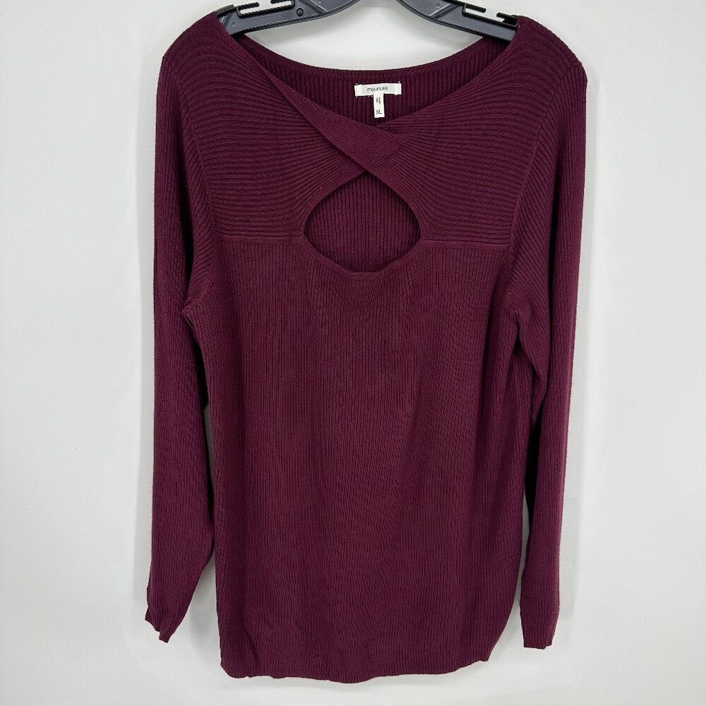 3/$25 Maurices Twist Front Ribbed Sweater XL Long Sleeve Keyhole Burgundy Red